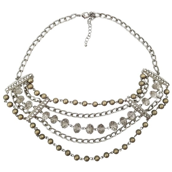 Sparkly Choker Necklace 5 Strands of Crystals, Beads and Chains - Picture 7 of 10